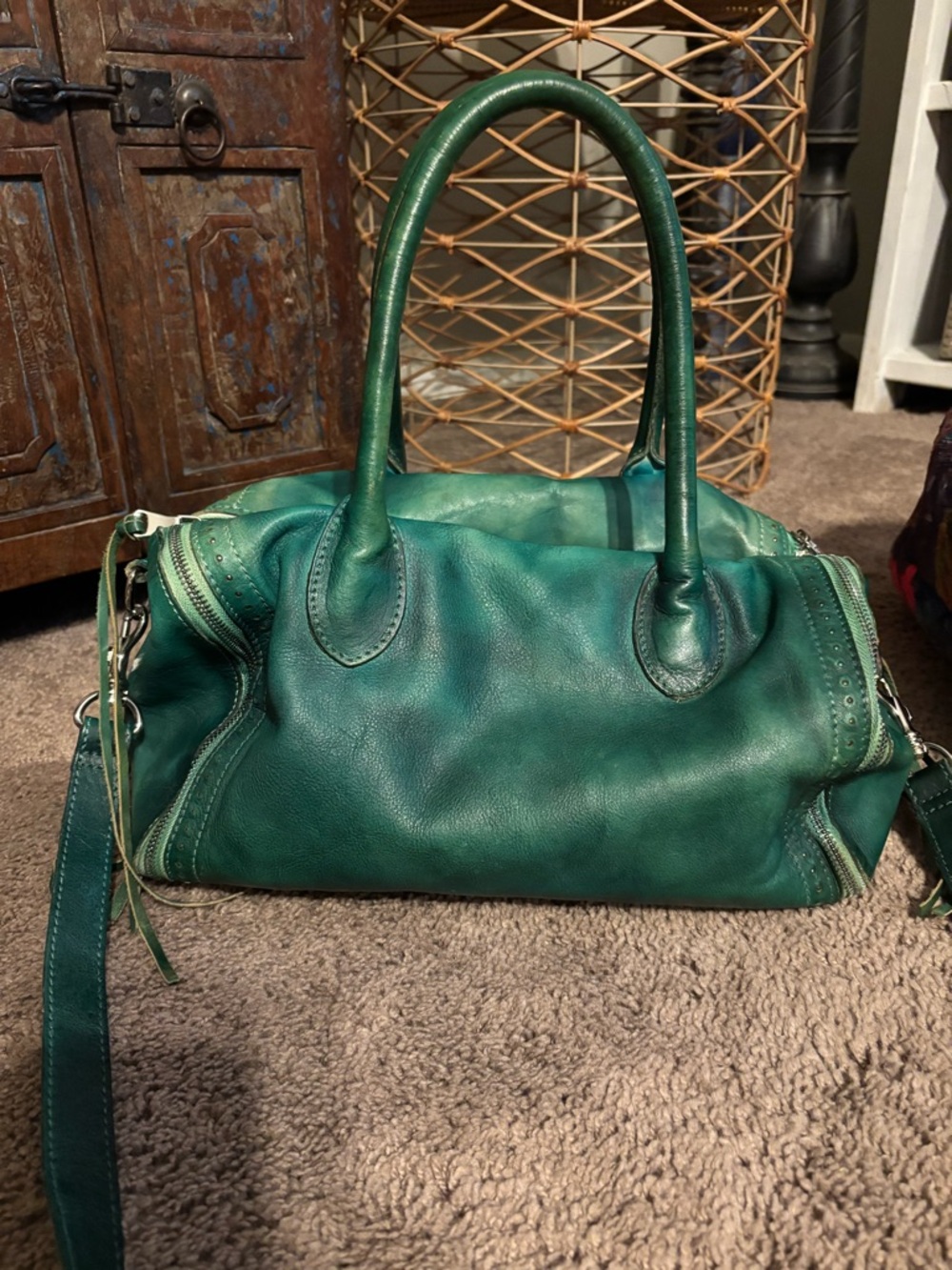 Anthropologie Old Trend Green ombré sunny hill Leather Satchel crossbody